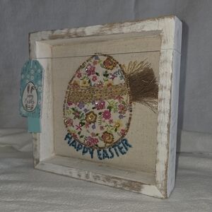 Noor-e-Noire Handmade Rustic Wood Shadow Box Happy Easter Egg Beads Sequence